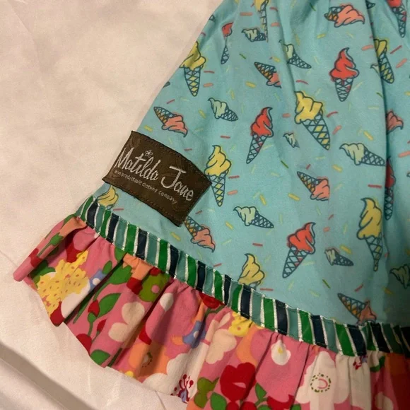 Matilda Jane Ice Cream Cone Skirt Blue Green Polka Dot Girls Size 4 - Picture 3 of 4